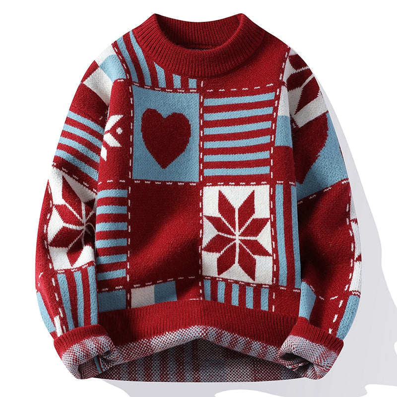 Pull à Col Rond avec Patchwork Hivernal pour Adulte | Idéal pour l’Hiver