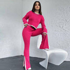 Ensemble Top Court à Manches Longues et Pantalon Taille Haute pour Femme | Idéal pour le Quotidien