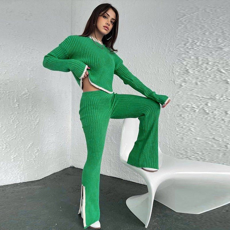 Ensemble Top Court à Manches Longues et Pantalon Taille Haute pour Femme | Idéal pour le Quotidien