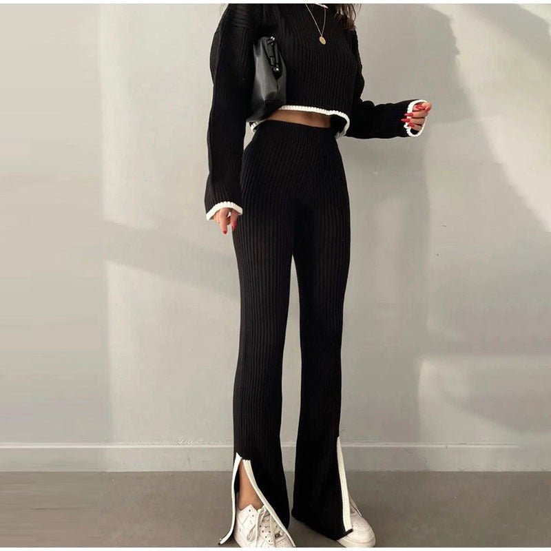 Ensemble Top Court à Manches Longues et Pantalon Taille Haute pour Femme | Idéal pour le Quotidien