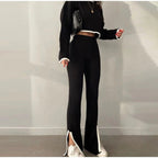 Ensemble Top Court à Manches Longues et Pantalon Taille Haute pour Femme | Idéal pour le Quotidien