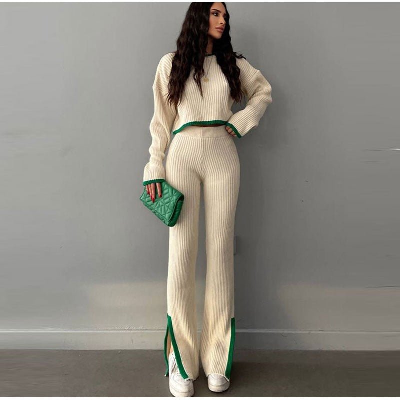 Ensemble Top Court à Manches Longues et Pantalon Taille Haute pour Femme | Idéal pour le Quotidien