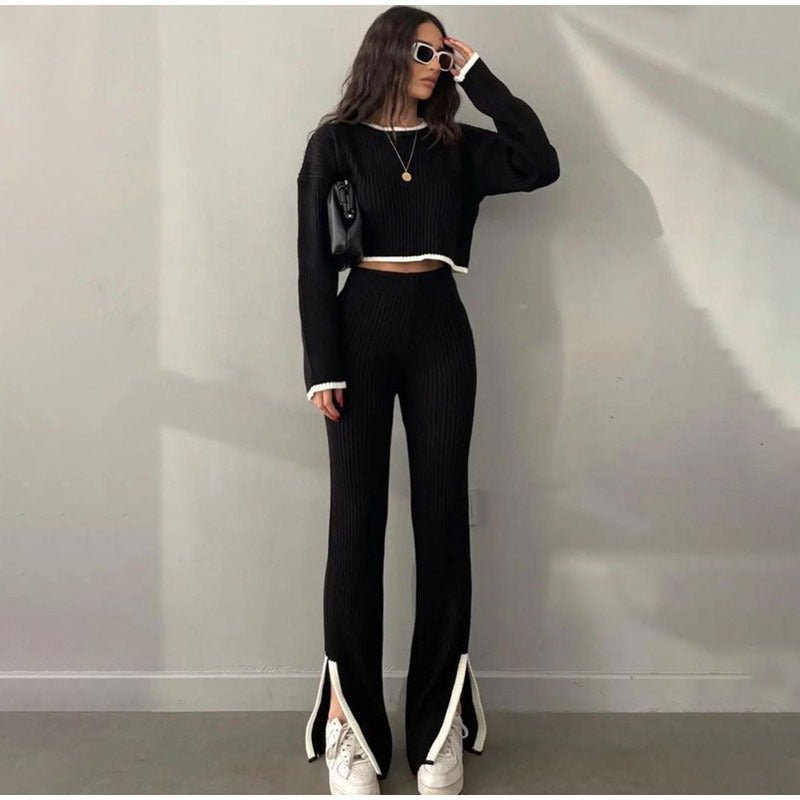 Ensemble Top Court à Manches Longues et Pantalon Taille Haute pour Femme | Idéal pour le Quotidien