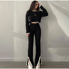 Ensemble Top Court à Manches Longues et Pantalon Taille Haute pour Femme | Idéal pour le Quotidien