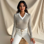 Pull Col V Avec Structure Côtelée Pour Femmes | Idéal Pour Le Quotidien