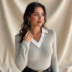 Pull Col V Avec Structure Côtelée Pour Femmes | Idéal Pour Le Quotidien