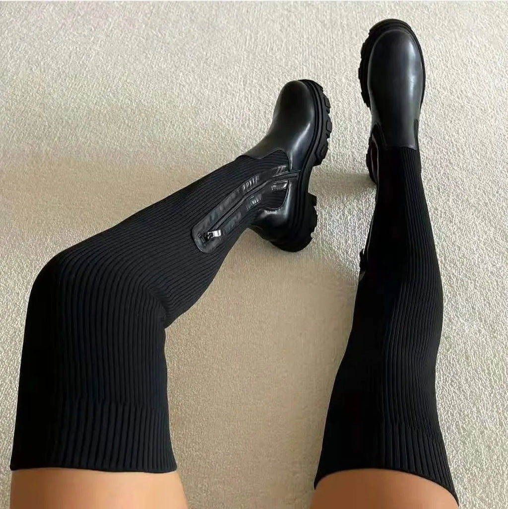 Bottes pour Femmes en Aspect Maille Stretch | Idéal pour l’Automne et l’Hiver
