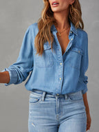 Chemise En Denim À Manches Longues Avec Coupe Ample Pour Femme | Idéal Pour Les Tenues Quotidiennes Et Décontractées