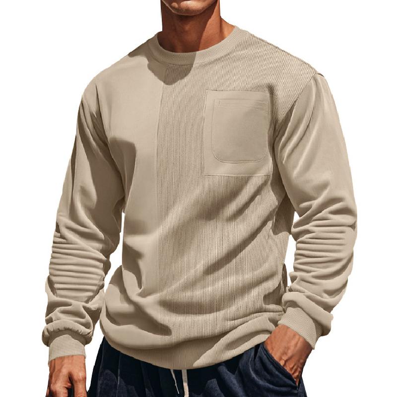 Sweatshirt Uni Avec Texture Asymétrique Et Poche Poitrine Pour Homme | Idéal Pour Le Quotidien