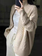 Cardigan Zippé à Col Roulé Avec Motif Torsadé Pour Femme | Idéal Pour la Saison Hivernale