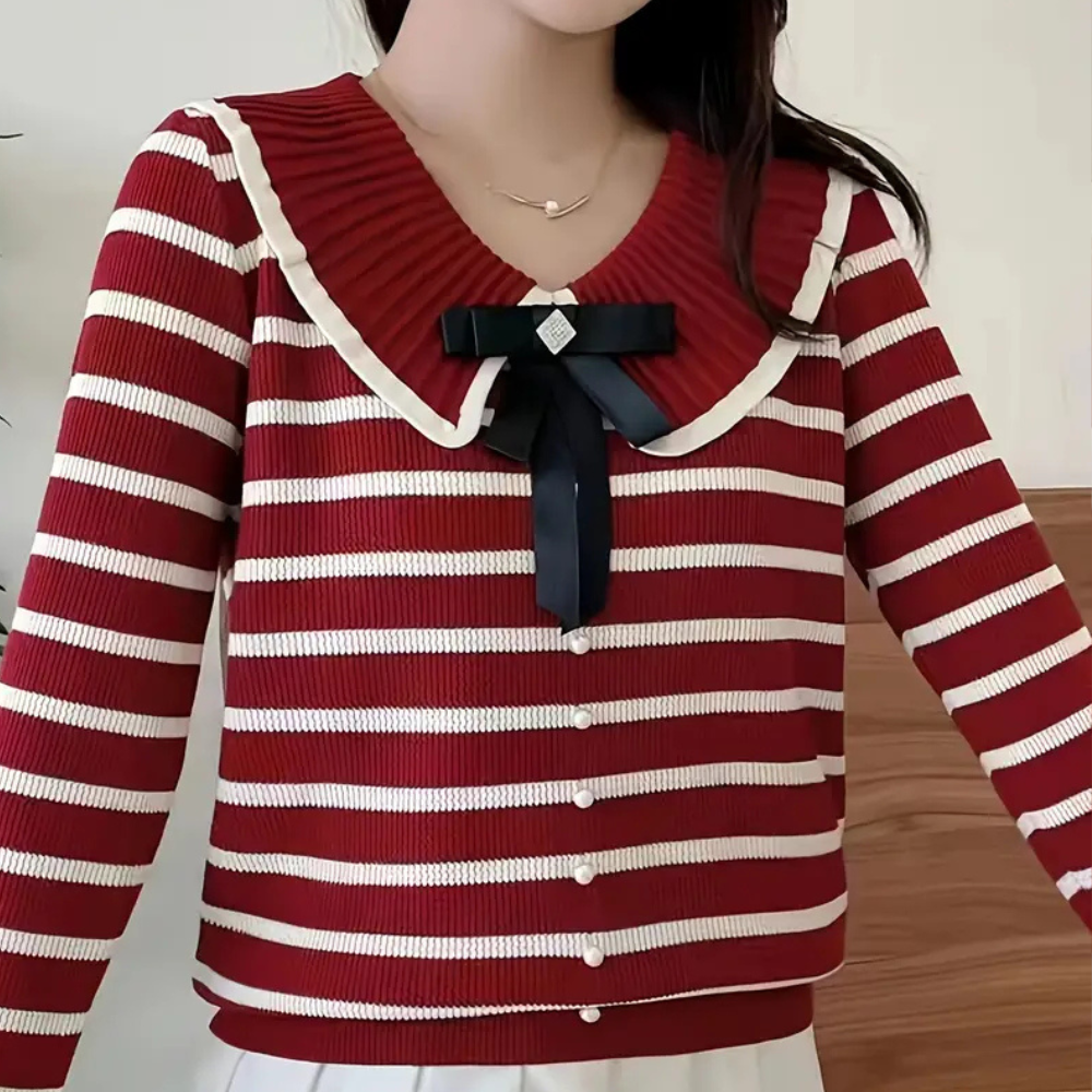 Pull À Rayures Avec Détail Nœud Et Boutons Pour Femme | Idéal Pour La Superposition