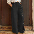 Pantalon Large avec Boutons Décoratifs pour Femme | Idéal pour le Bureau ou les Sorties
