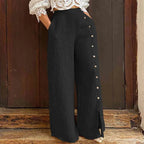 Pantalon Large avec Boutons Décoratifs pour Femme | Idéal pour le Bureau ou les Sorties