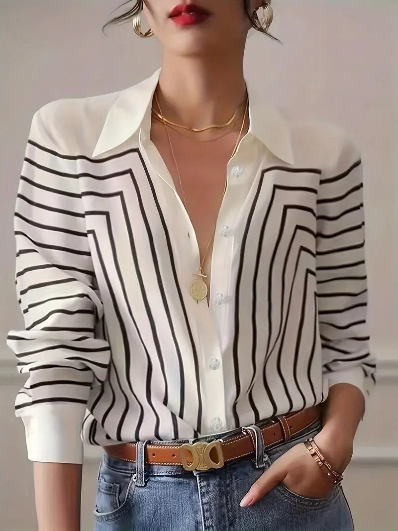 Chemisier À Motif Rayé À Manches Longues Pour Femme | Idéal Pour La Mi-Saison