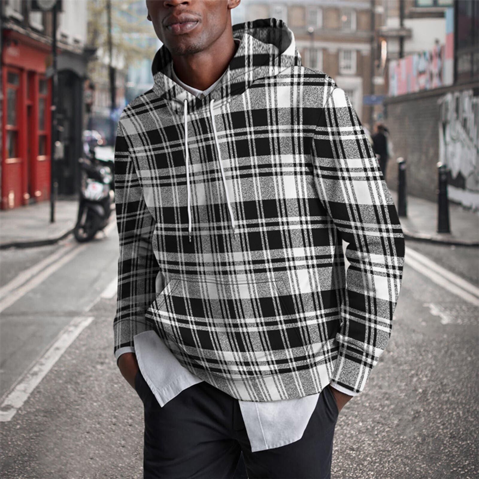 Sweat à Capuche avec Motif Carreaux pour Homme | Idéal pour les Moments Décontractés