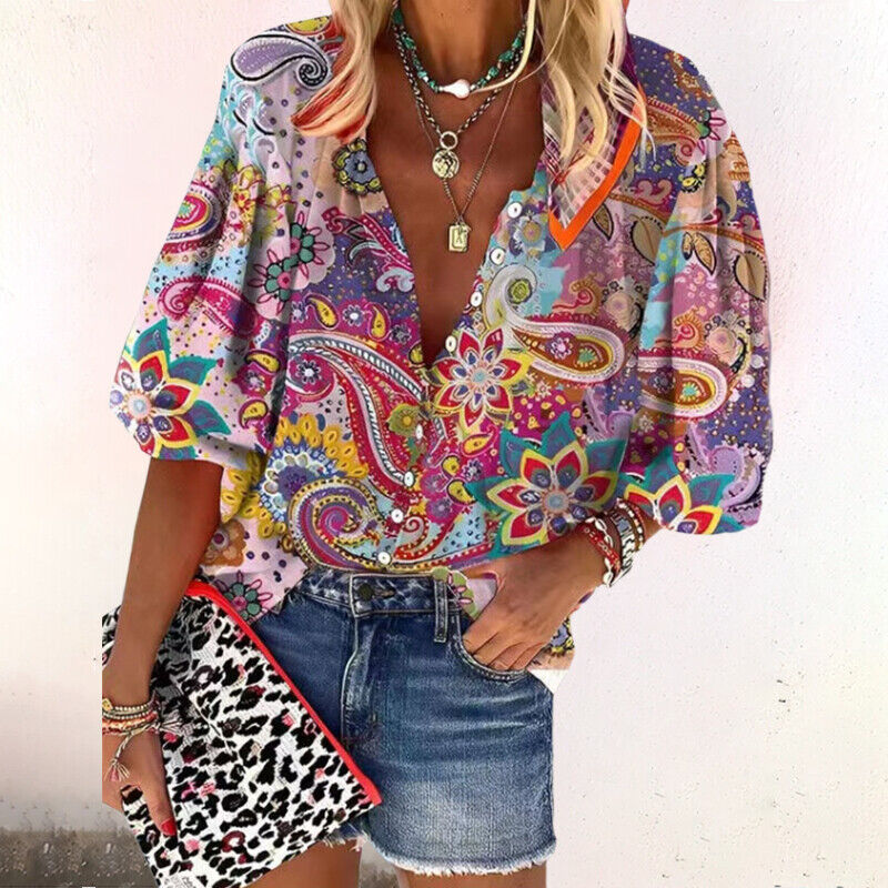 Blouse À Manches Mi-Longues Avec Imprimé Pour Femme | Idéale Pour l'Été