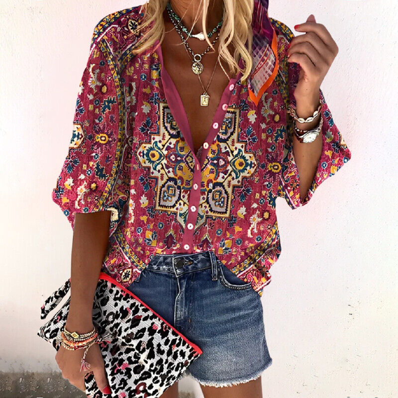 Blouse À Manches Mi-Longues Avec Imprimé Pour Femme | Idéale Pour l'Été
