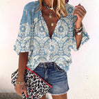 Blouse à Manches Courtes avec Imprimé et Fermeture Boutonnée pour Femme | Idéale pour la Saison Estivale