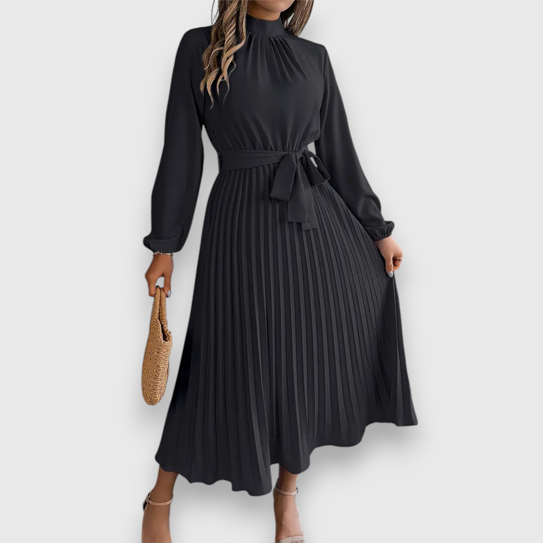 Robe Midi Avec Jupe Plissée Et Manches Longues Pour Femme | Idéal Pour Occasions Formelles