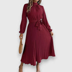 Robe Midi Avec Jupe Plissée Et Manches Longues Pour Femme | Idéal Pour Occasions Formelles