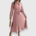 Robe Midi Avec Jupe Plissée Et Manches Longues Pour Femme | Idéal Pour Occasions Formelles