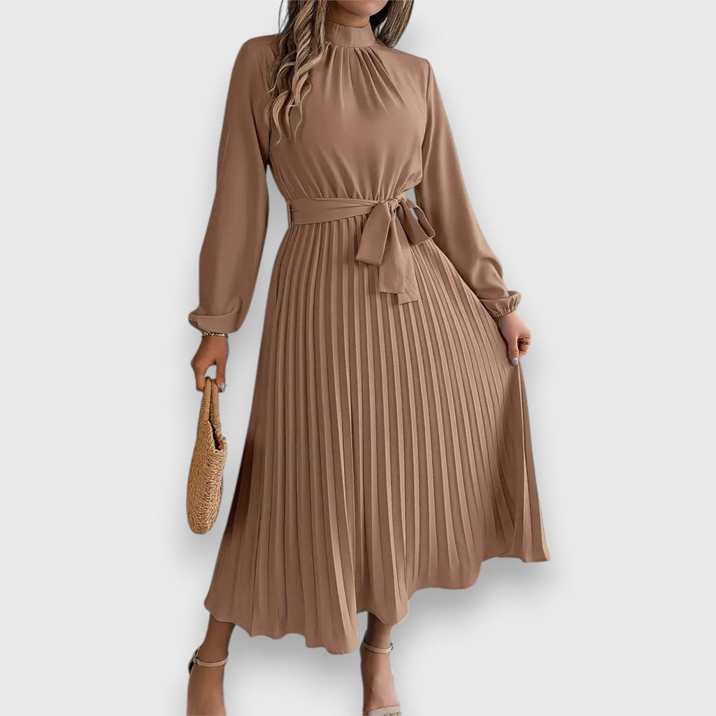 Robe Midi Avec Jupe Plissée Et Manches Longues Pour Femme | Idéal Pour Occasions Formelles