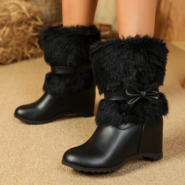 Bottes D’hiver À Semelle Épaisse Avec Détails Nœud Pour Femme | Idéales Pour La Saison Froide