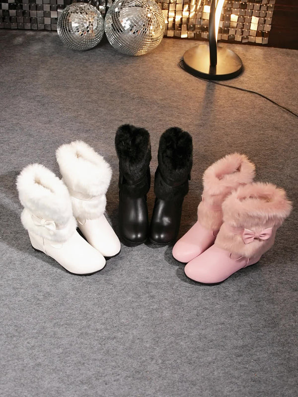 Bottes D’hiver À Semelle Épaisse Avec Détails Nœud Pour Femme | Idéales Pour La Saison Froide