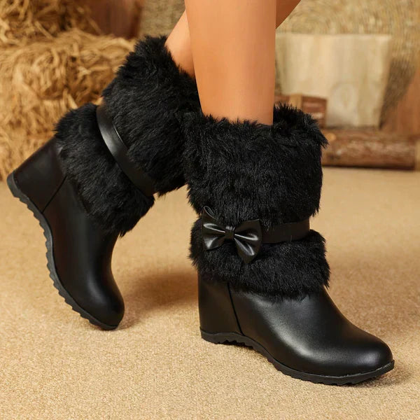 Bottes D’hiver À Semelle Épaisse Avec Détails Nœud Pour Femme | Idéales Pour La Saison Froide