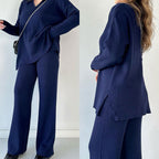 Ensemble Lounge Avec Texture Côtelée Et Pantalon À Jambe Large Pour Femmes | Idéal Pour Un Usage Quotidien