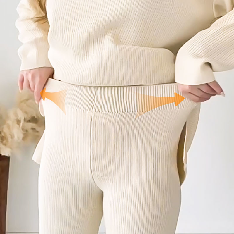Ensemble Lounge Avec Texture Côtelée Et Pantalon À Jambe Large Pour Femmes | Idéal Pour Un Usage Quotidien