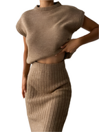 Ensemble en Maille avec Cardigan et Jupe pour Femme | Idéal pour Événements et Réunions