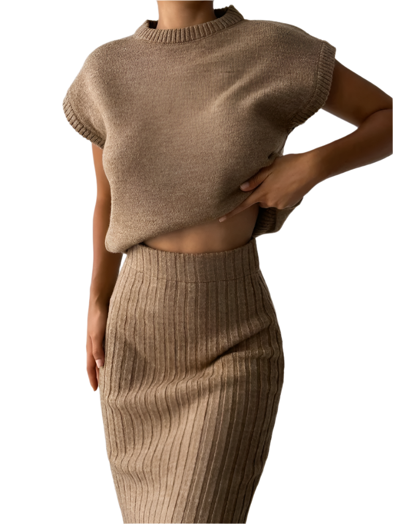 Ensemble en Maille avec Cardigan et Jupe pour Femme | Idéal pour Événements et Réunions