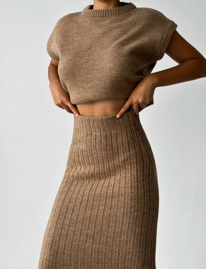 Ensemble en Maille avec Cardigan et Jupe pour Femme | Idéal pour Événements et Réunions
