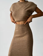 Ensemble en Maille avec Cardigan et Jupe pour Femme | Idéal pour Événements et Réunions