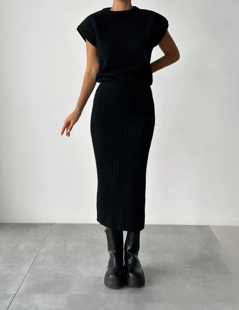 Ensemble en Maille avec Cardigan et Jupe pour Femme | Idéal pour Événements et Réunions