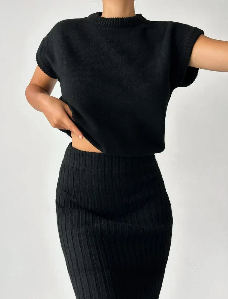 Ensemble en Maille avec Cardigan et Jupe pour Femme | Idéal pour Événements et Réunions