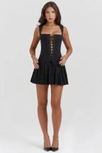 Robe Mini Noire avec Plis pour Femme | Idéale pour les Soirées et Réunions Formelles
