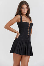 Robe Mini Noire avec Plis pour Femme | Idéale pour les Soirées et Réunions Formelles