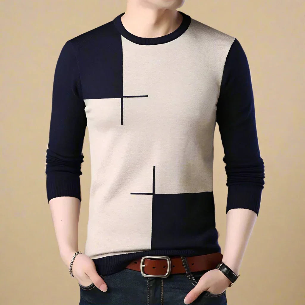 Pull À Motif Graphique Contrasté Avec Coupe Ajustée Pour Homme | Idéal Pour Le Bureau Et Les Sorties