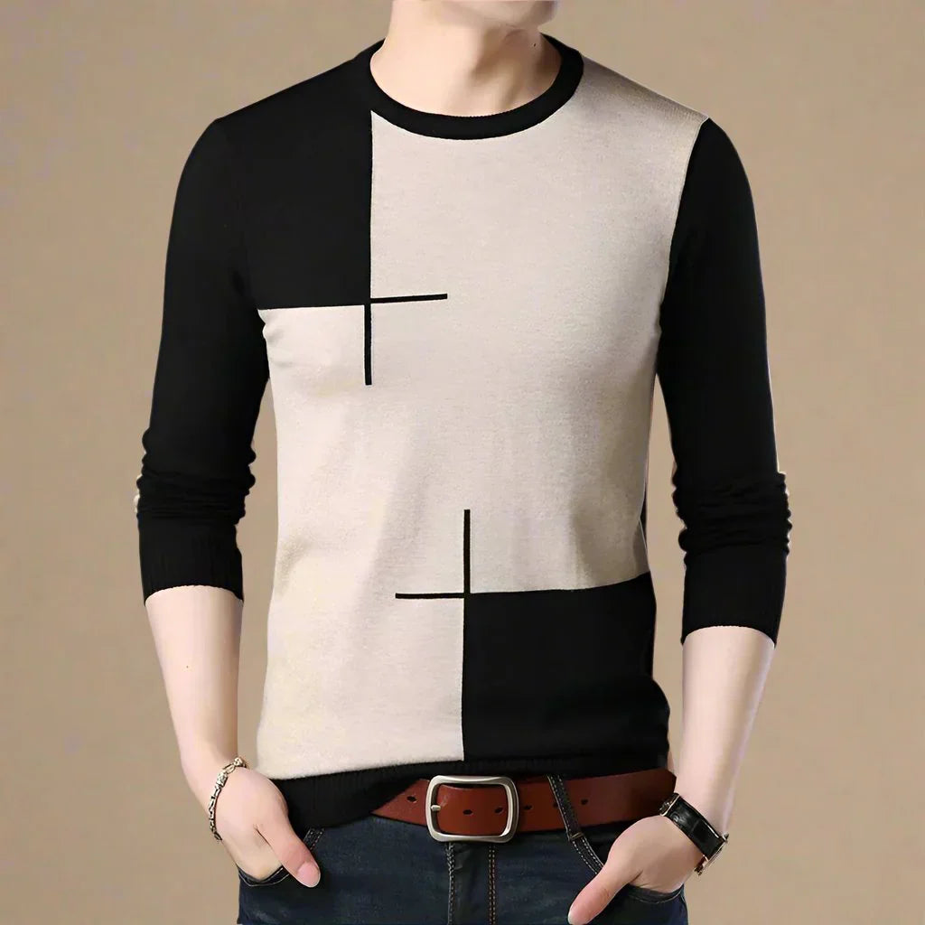 Pull À Motif Graphique Contrasté Avec Coupe Ajustée Pour Homme | Idéal Pour Le Bureau Et Les Sorties