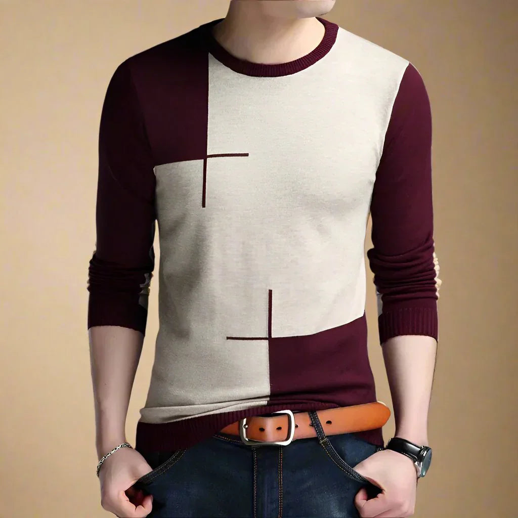 Pull À Motif Graphique Contrasté Avec Coupe Ajustée Pour Homme | Idéal Pour Le Bureau Et Les Sorties