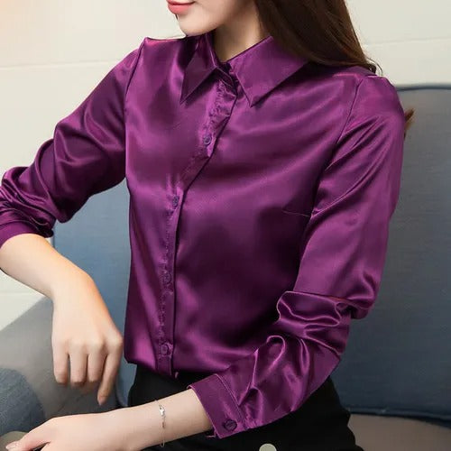 Blouse À Manches Longues Avec Col Classique Et Fermeture À Boutons Pour Femme | Idéal Pour Usage Quotidien