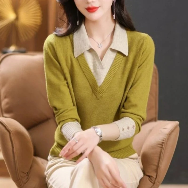 Pull À Col En V Avec Col Montant Et Détails Boutonnés Pour Femme | Idéal Pour La Mi-Saison