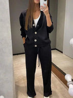 Ensemble Veste et Pantalon à Taille Élastique pour Femme | Idéal pour le Quotidien et le Bureau
