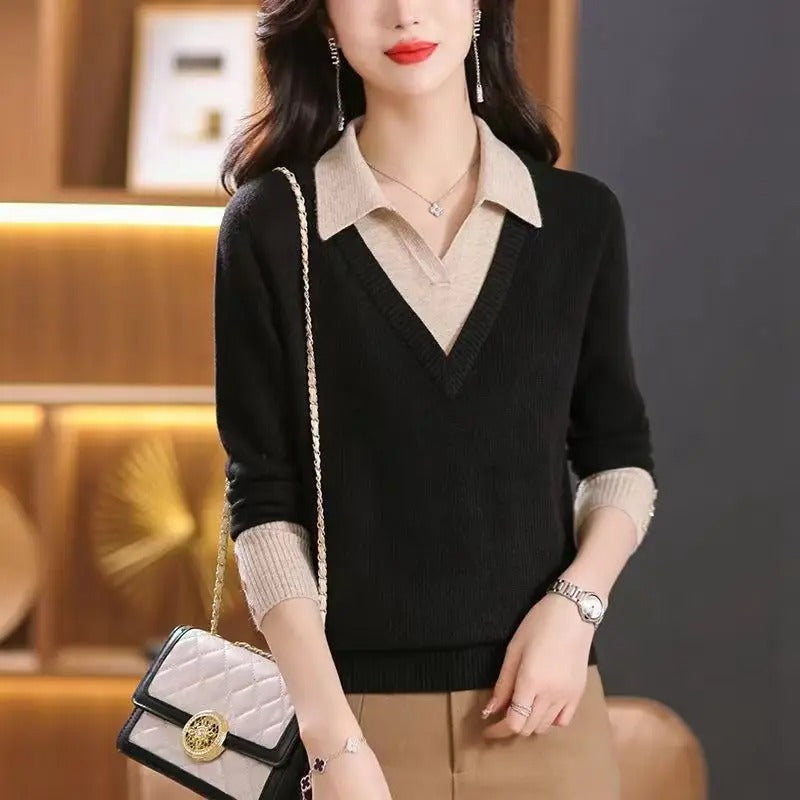 Pull À Col En V Avec Col Montant Et Détails Boutonnés Pour Femme | Idéal Pour La Mi-Saison