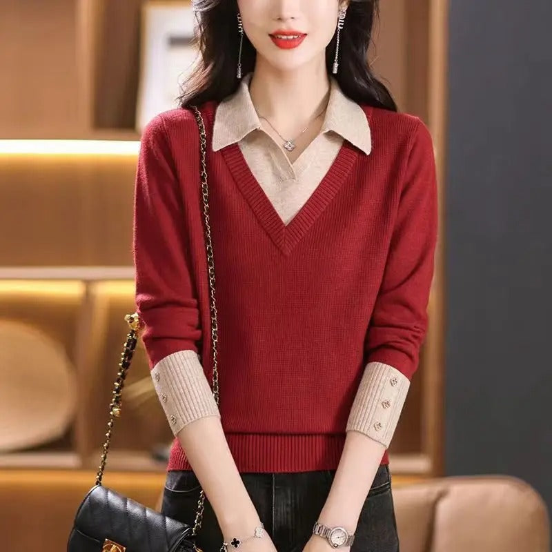 Pull À Col En V Avec Col Montant Et Détails Boutonnés Pour Femme | Idéal Pour La Mi-Saison