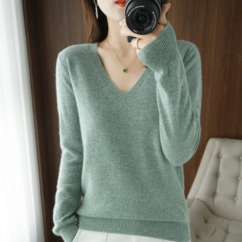 Pull En Tricot Avec Col En V Et Coupe Décontractée Pour Femmes | Adapté Aux Tenues Du Quotidien