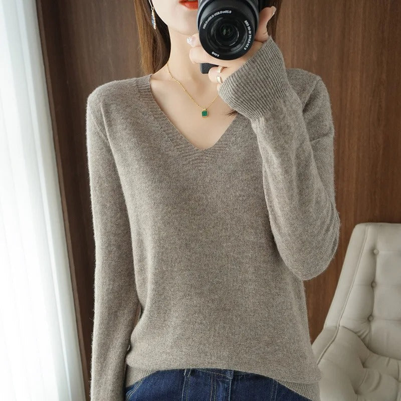 Pull En Tricot Avec Col En V Et Coupe Décontractée Pour Femmes | Adapté Aux Tenues Du Quotidien