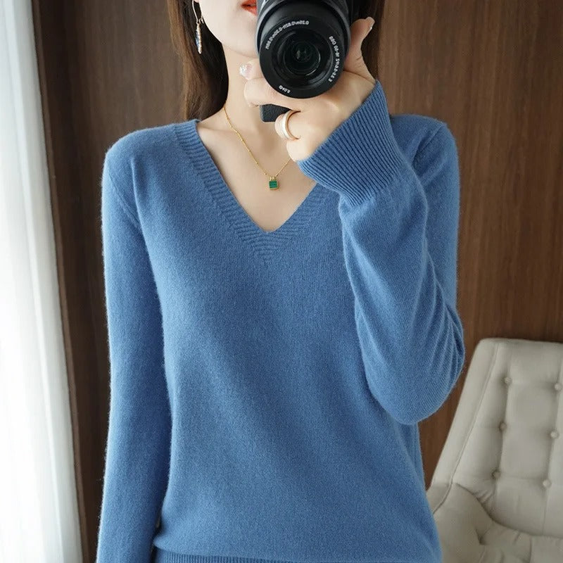 Pull En Tricot Avec Col En V Et Coupe Décontractée Pour Femmes | Adapté Aux Tenues Du Quotidien